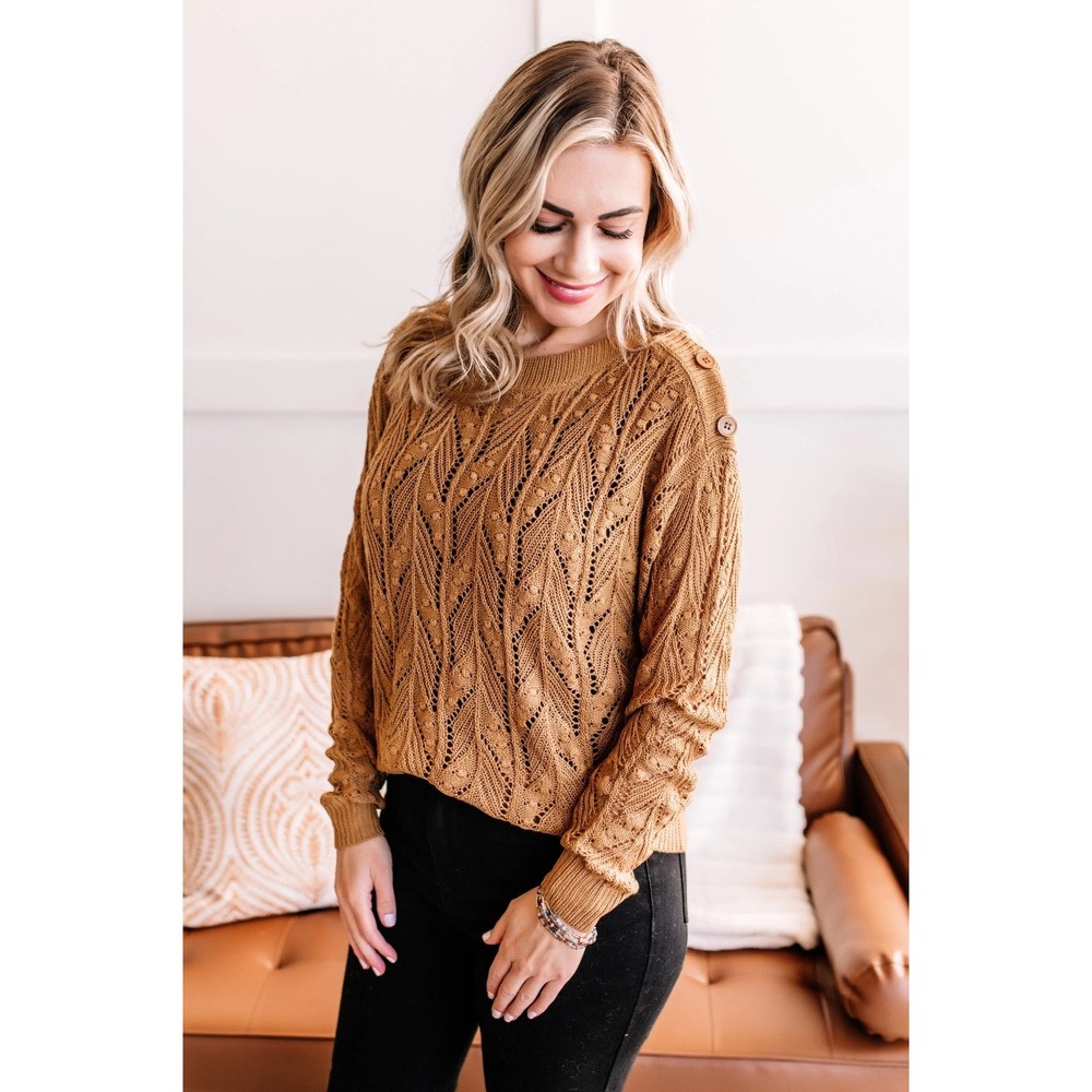 143 story Womens Honeycomb Knit Sweater‎ Button Detail Shoulder Long Sleeve